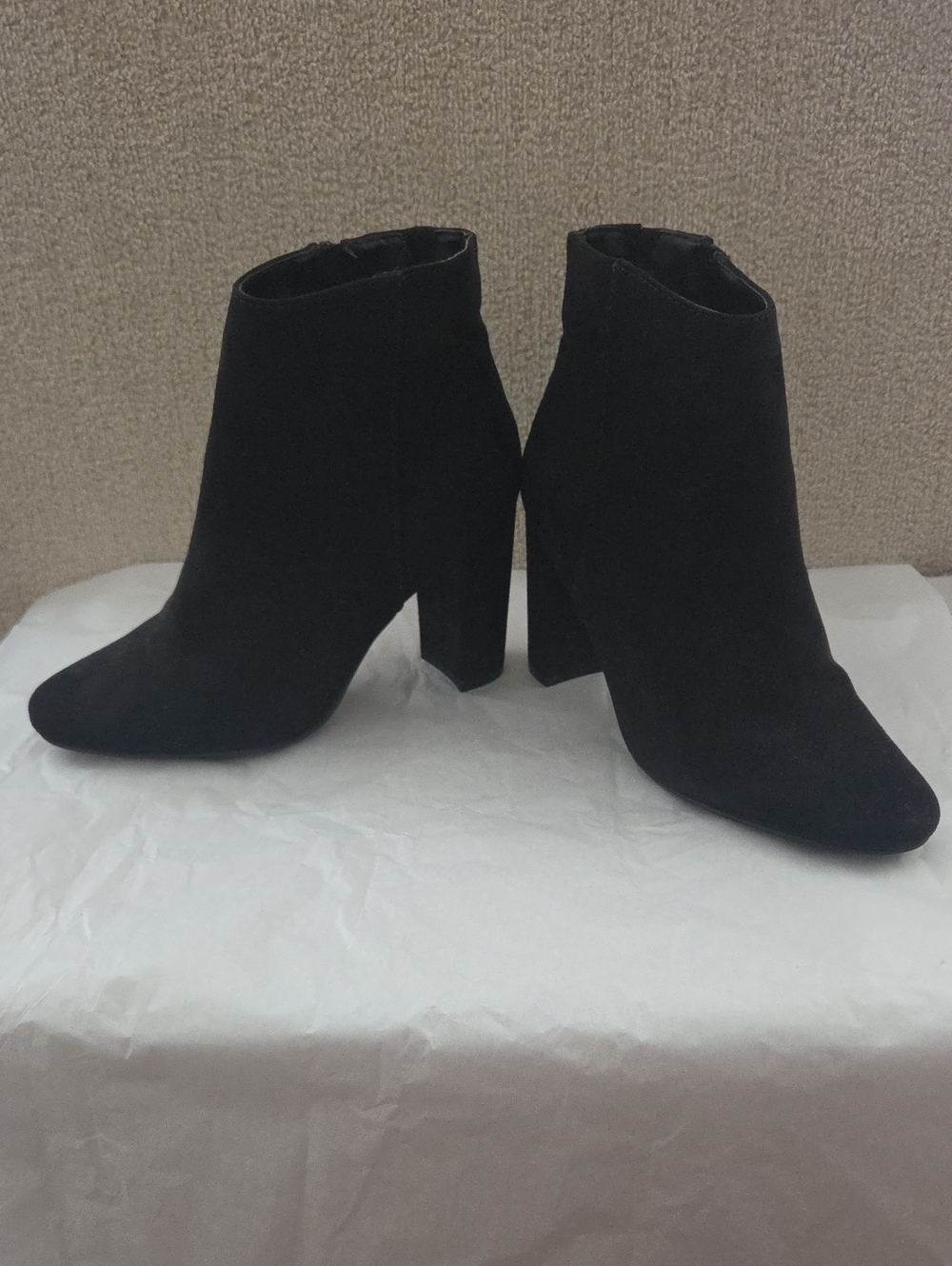 Material Girl Black Faux Suede Block Heel Ankle Booties